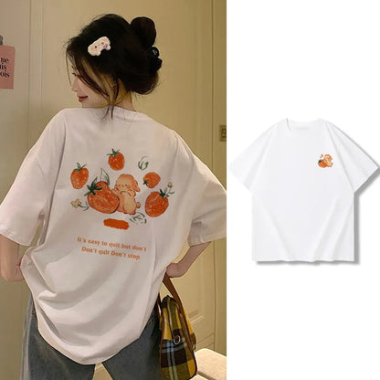 Oversized Strawberry Print Short Sleeve T-shirt