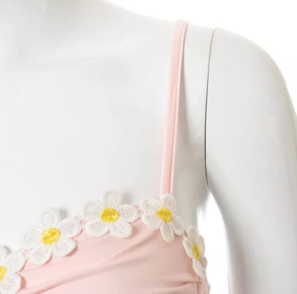 Cute Pink Floral Backless Vest Strapless Shirt Crop Top Corset Beach Boho Summer Aesthetic Casual E-Girl Kawaii Korean Japanese Harajuku