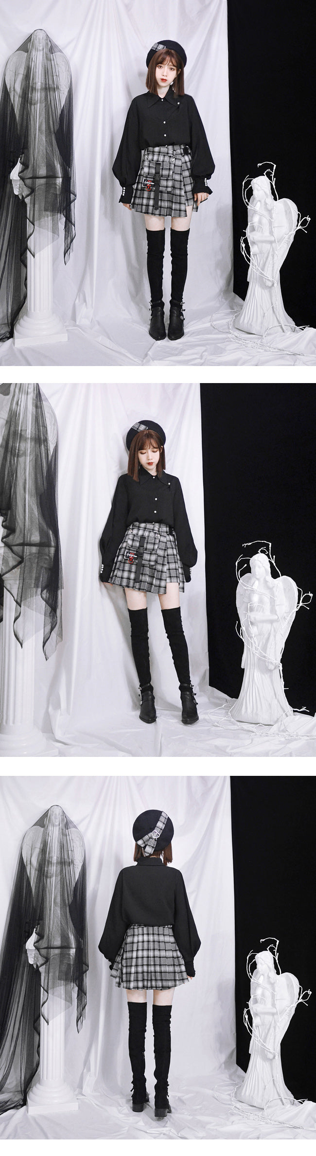 Cute Sexy Goth Punk Red Plaid Checkered Pleated High Waist Mini Skirt Bottom E-Girl Kawaii Korean Japanese Harajuku Chinese Retro Streetwear Aesthetic