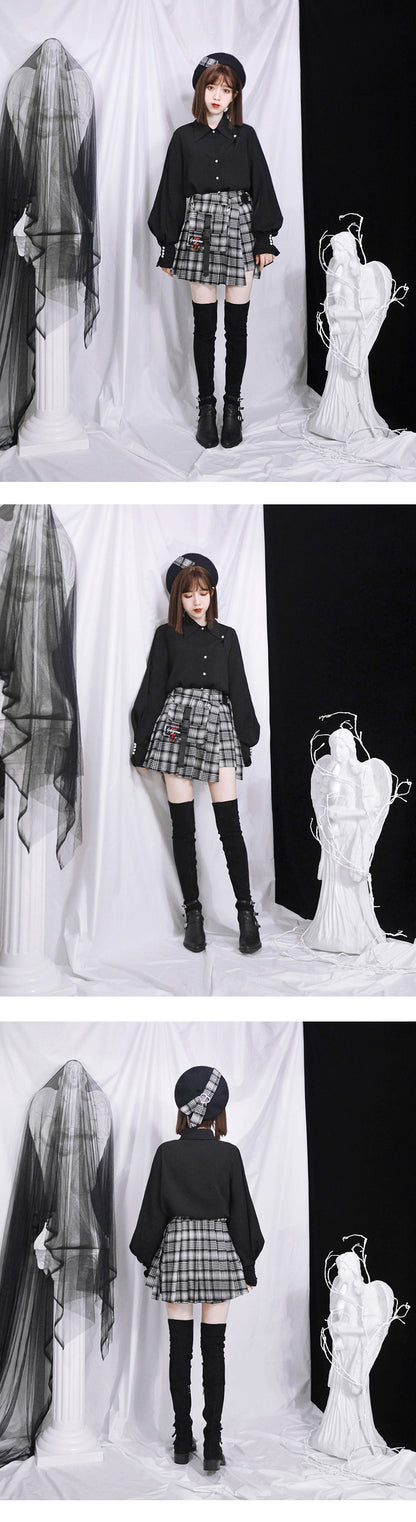 Cute Sexy Goth Punk Red Plaid Checkered Pleated High Waist Mini Skirt Bottom E-Girl Kawaii Korean Japanese Harajuku Chinese Retro Streetwear Aesthetic