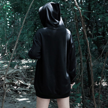 Cute Black Witch Anime Girl Cartoon Print Hoodie Sweater Sweatshirt Pullover Shirt Goth Punk E-Girl Kawaii Korean Japanese Harajuku Streetwear