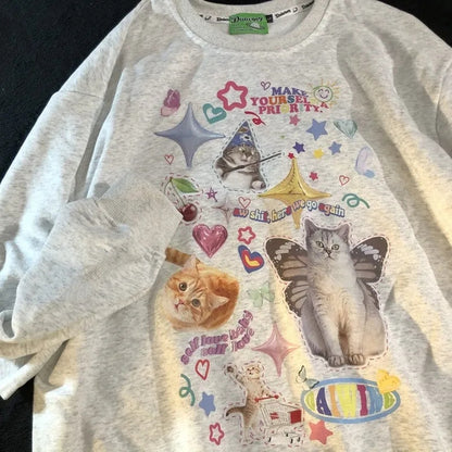 Cat Print Long Sleeve Shirt