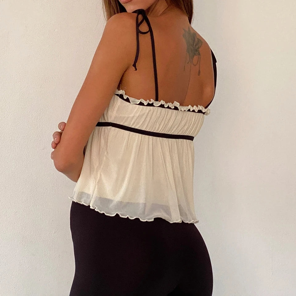 Fairy Bow Tie Up Pleated Tank Top