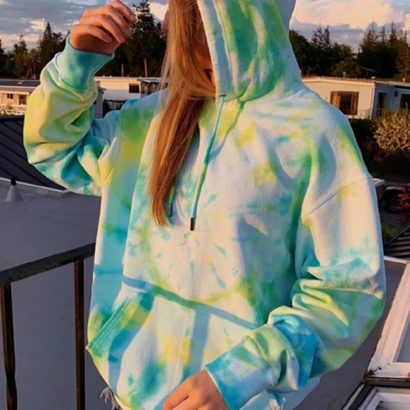 Cute Pastel Pink Tie Dye Rainbow Colorful Sweater Pullover Hoodie Sweatshirt E-Girl Kawaii Korean Japanese Harajuku Retro Streetwear Aesthetic