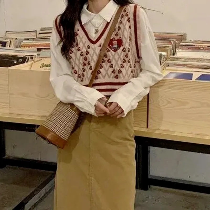 Teddy Bear Embroidery Sweater Vest