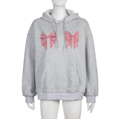 Bow Print Loose Hoodie