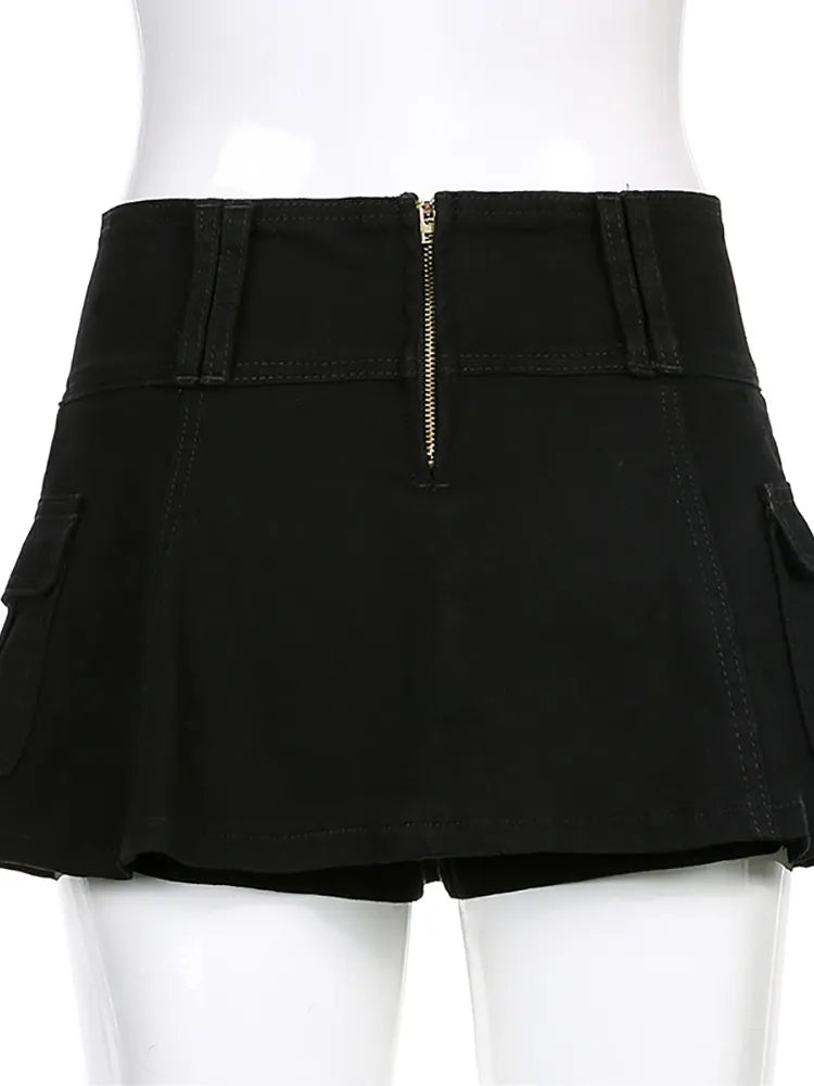 White Denim A-Line Low Waist Skirt