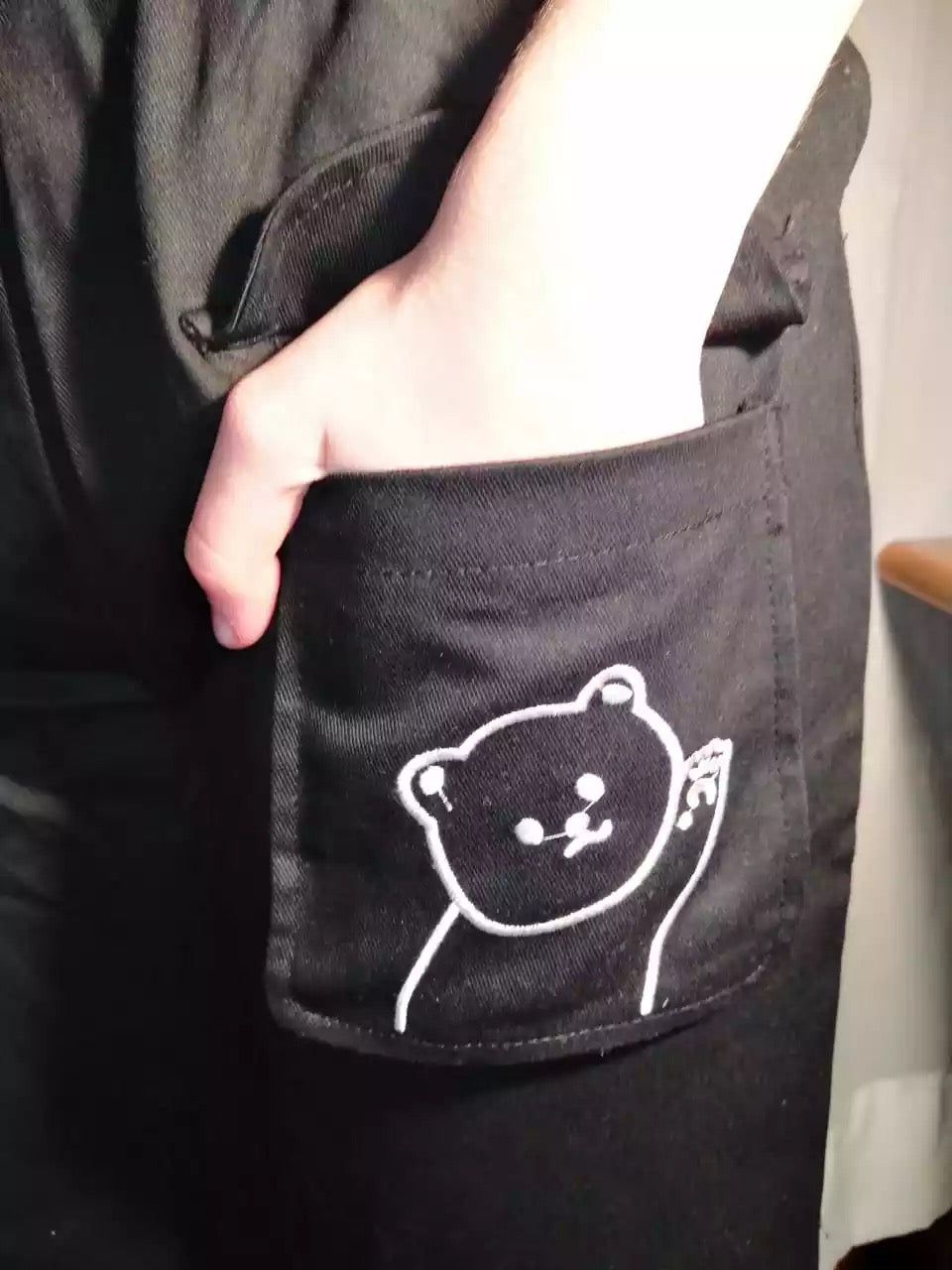 Cute Black Khaki Bear Embroidery Wide Leg Pants Women Casual High Waisted Loose Long Straight Bottom E-Girl Kawaii Korean Japanese Harajuku Streetwear