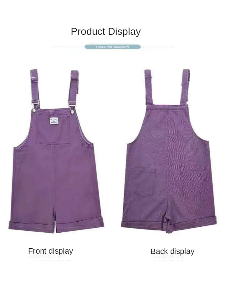 Purple Suspender Denim Overalls Shorts