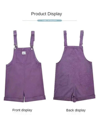 Purple Suspender Denim Overalls Shorts