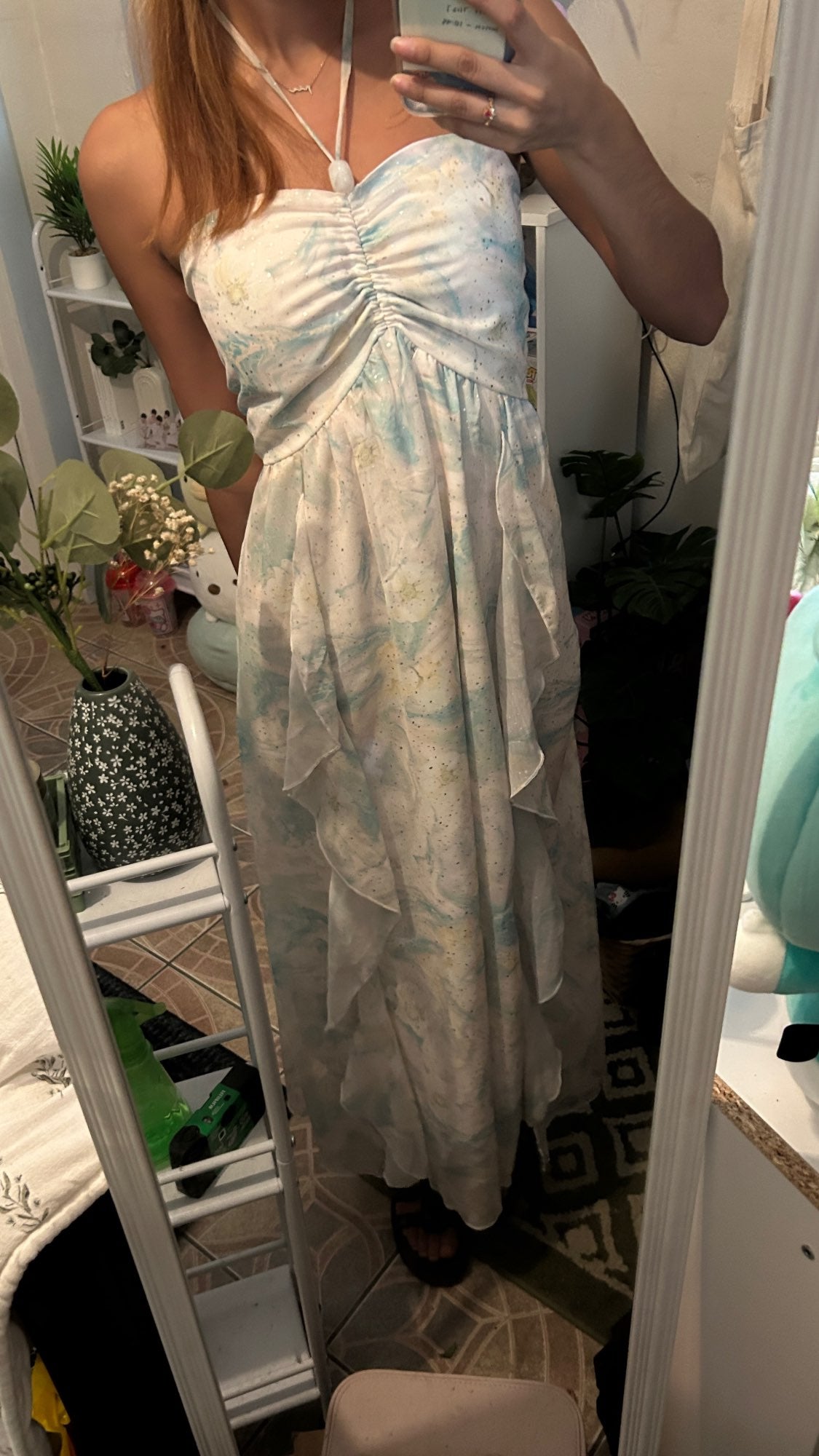 Green Chiffon French Beach Midi Dress