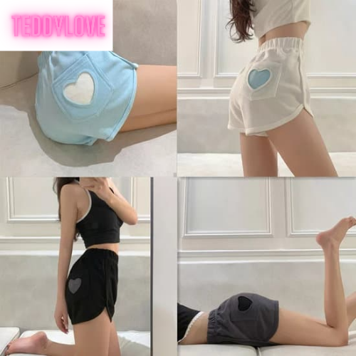Cute Sweet Love Heart Cut Out High Waisted Shorts loose Gym Bottoms Aesthetic Casual Summer E-Girl Kawaii Korean Japanese Harajuku