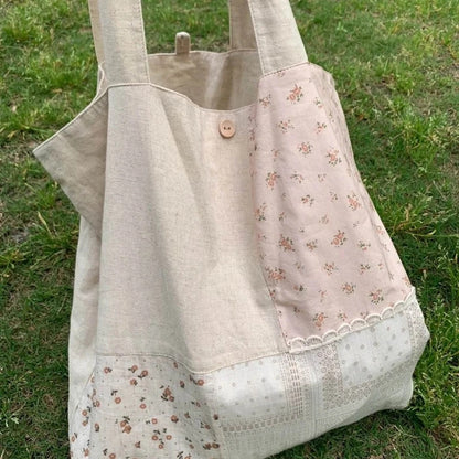 Flower Patchwork Contrast Print Tote Bag