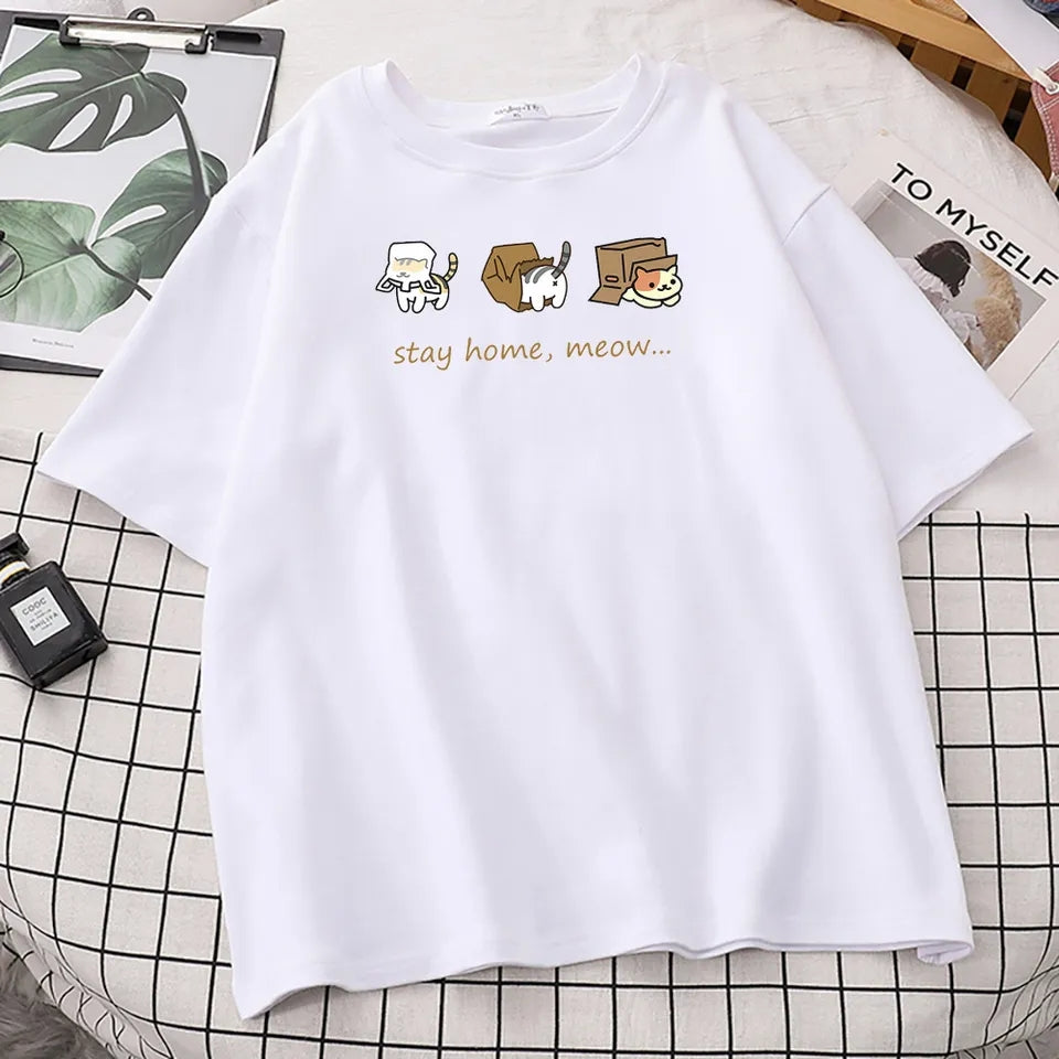Cat Box Print Short Sleeve T-shirt