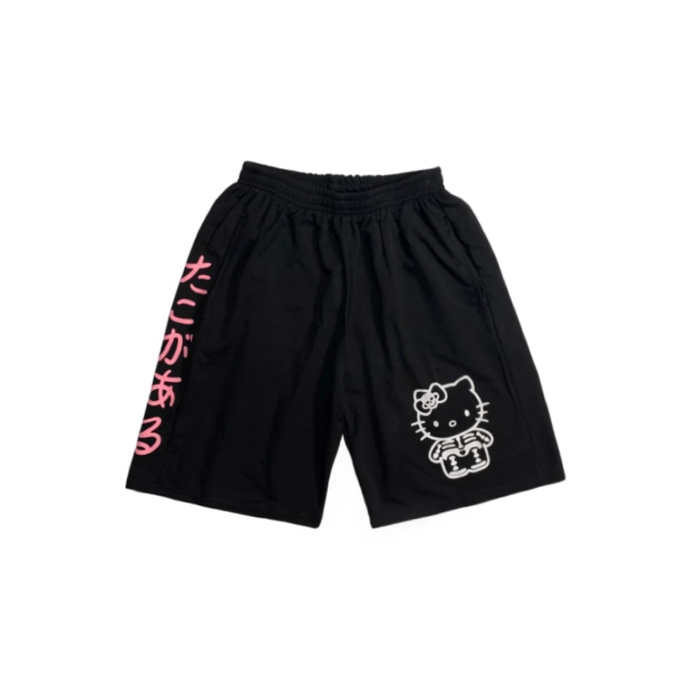 Cute Cat Kitty Cartoon Print Letter Loose Oversized Hip Hop Shorts Bottoms Punk Goth Aesthetic Casual Summer E-Girl Kawaii Korean Japanese Harajuku
