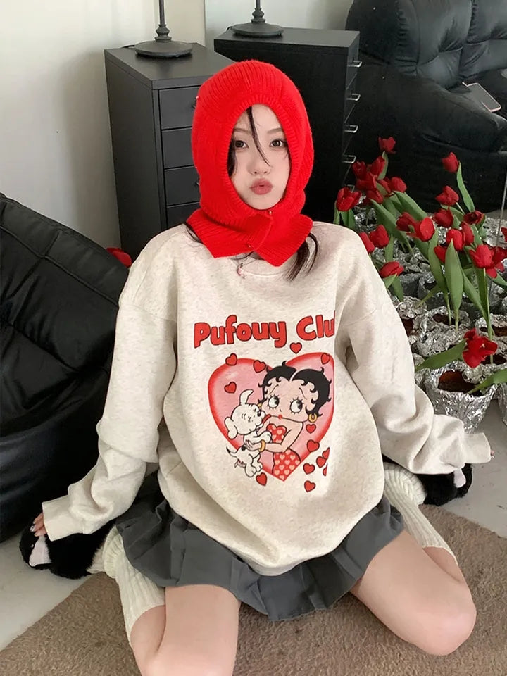 Lady Cartoon Print Sweatshirt