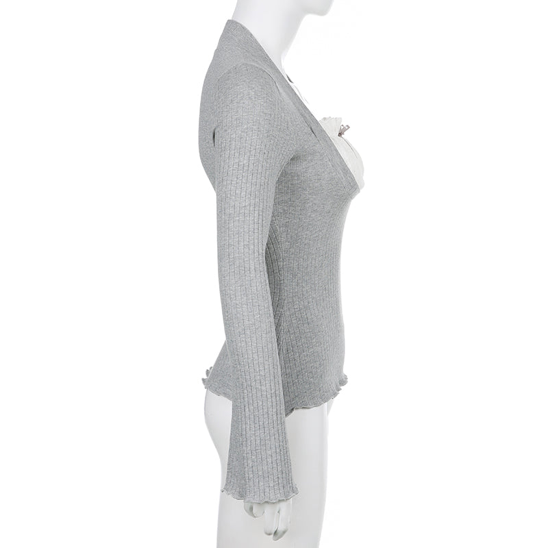 2PCS Milkmaid Patchwork Long Sleeve T-shirt