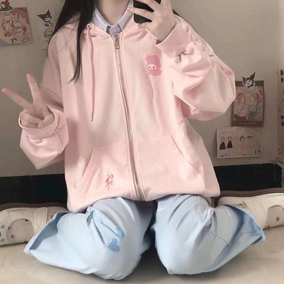 Pink Rabbit Print Oversized Hoodie