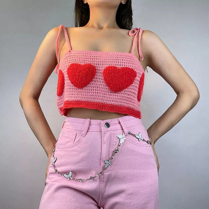 Heart Knit Lace Up Crop Top