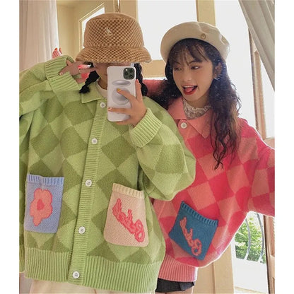 Colorful Checkered Oversized Cardigan Sweater