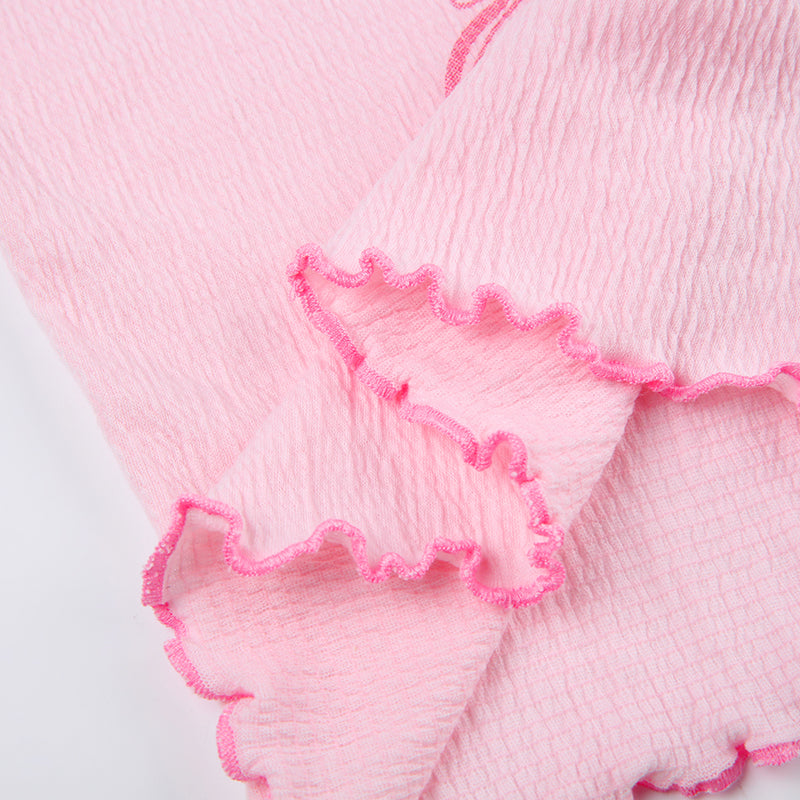 Butterfly Ruffle Trim Crop Top