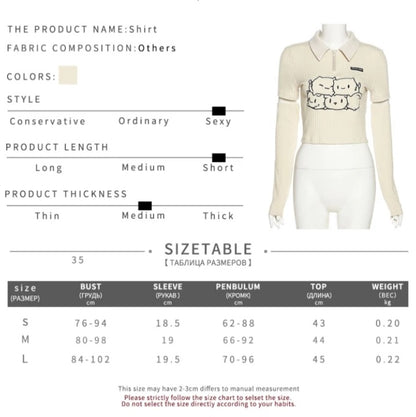 Cute Beige Cat Cartoon Embroidery Long Sleeve Detachable Shirt Crop Top Kpop Punk Summer Aesthetic Casual E-Girl Kawaii Korean Japanese Harajuku