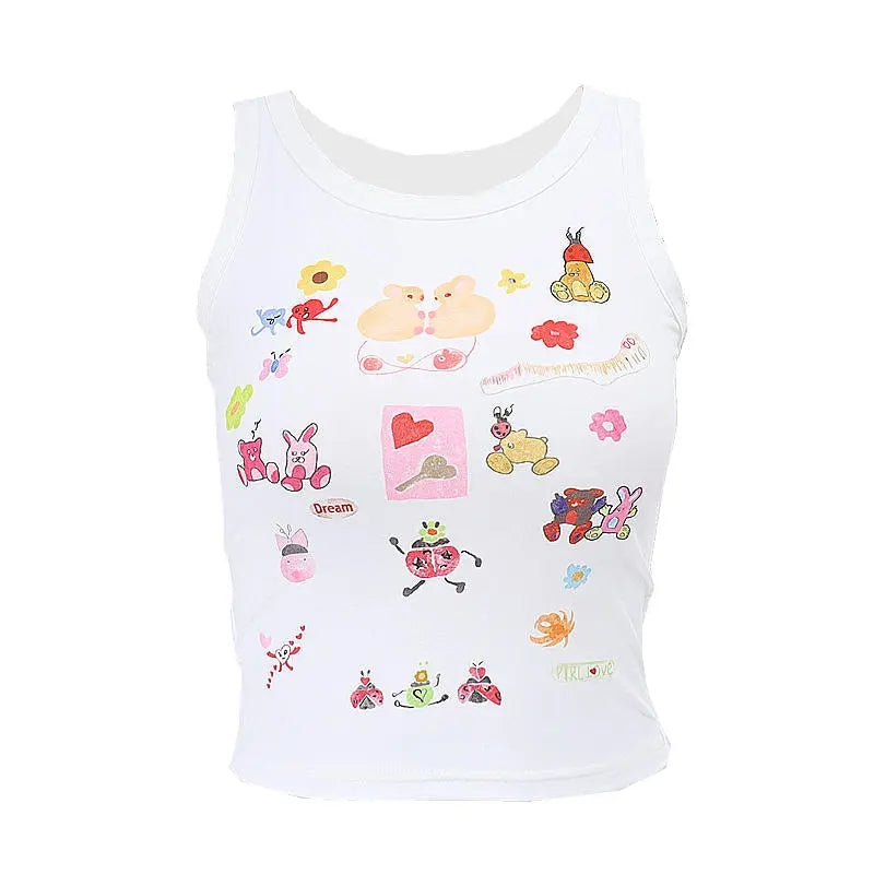 Cartoon Print Sleeveless Tank Top