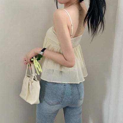 Yellow Double Layer Lace Up Top