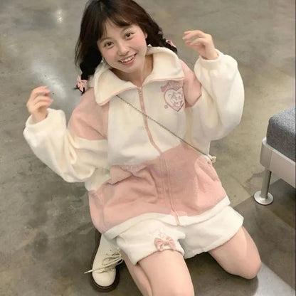 Pink Cat Cartoon Patchwork Jacket