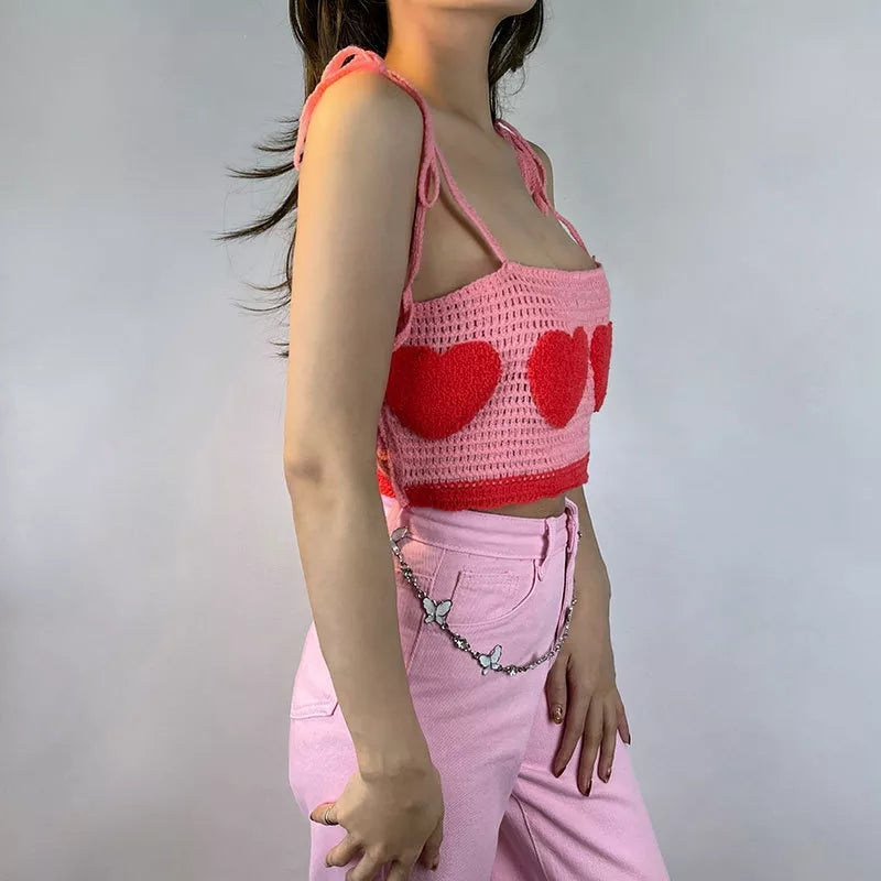 Heart Knit Lace Up Crop Top