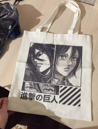 Cute Titan Anime Cartoon Print Canvas Tote Bag Shopping Shoulder Bag Aesthetic Casual Summer E-Girl Kawaii Korean Japanese Harajuku