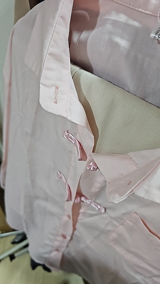 Pink Button Loose Long Sleeve Blouse