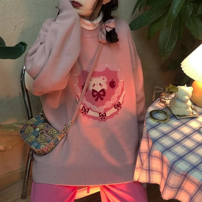 Sweet Bear Cake Print Sweater