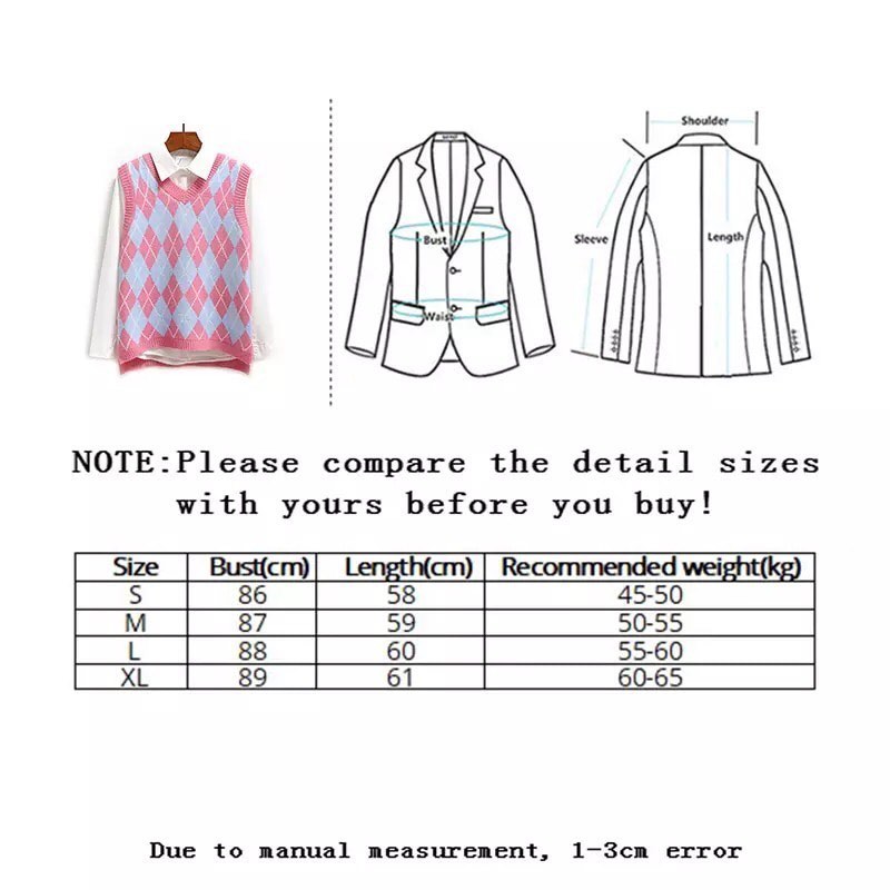 Cute Argyle V Neck Sleeveless Vest Knit Sweater Pullover Jumper Tank Top Autumn Aesthetic E-Girl Kawaii Korean Japanese Harajuku Streetwear