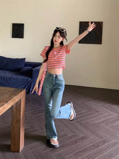 Pink Rainbow Stripe Crop Top