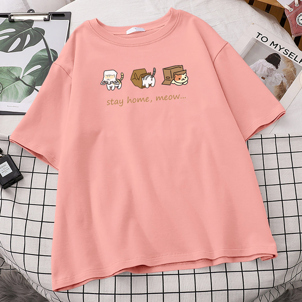 Cat Box Print Short Sleeve T-shirt