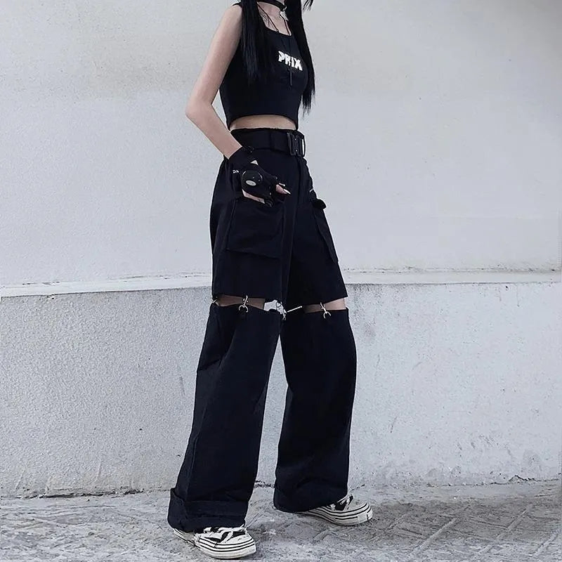 Black Cut Out Oversized Pocket Cargo Pants