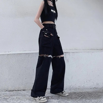 Black Cut Out Oversized Pocket Cargo Pants