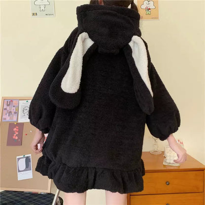 Cute Fluffy Rabbit Ear Oversized Long Sleeve Pullover Hoodie Sweatshirt E-Girl Kawaii Korean Japanese Harajuku