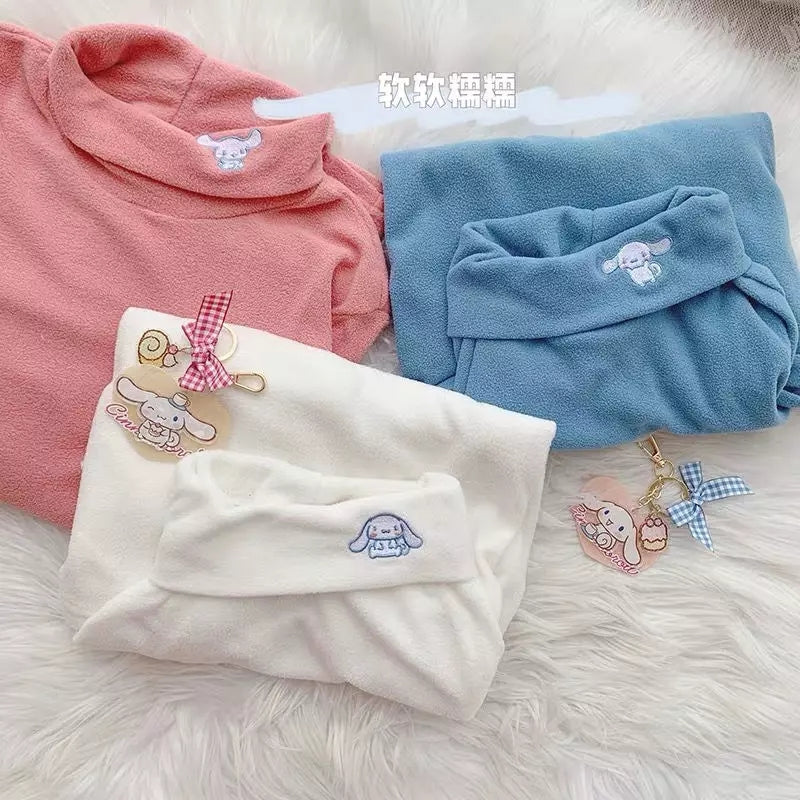 Cute Anime Japanese Embroidery Turtleneck High Collar Long Sleeve Shirt Pullover Aesthetic