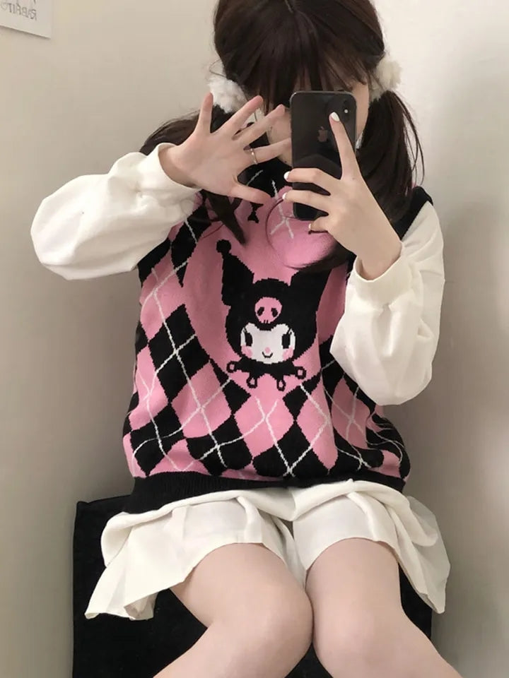 Anime Argyle Print Sweater Vest