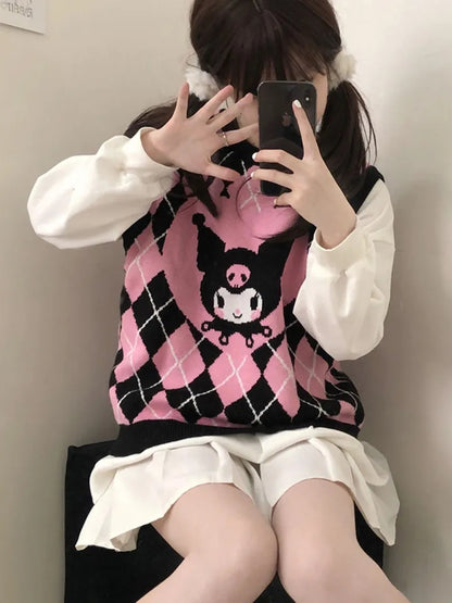 Anime Argyle Print Sweater Vest