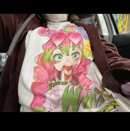 Cute Anime Girl Cartoon Graphic Print Retro Vintage White Oversize T- Shirt Top Aesthetic Casual Summer E-Girl Kawaii Korean Japanese Harajuku