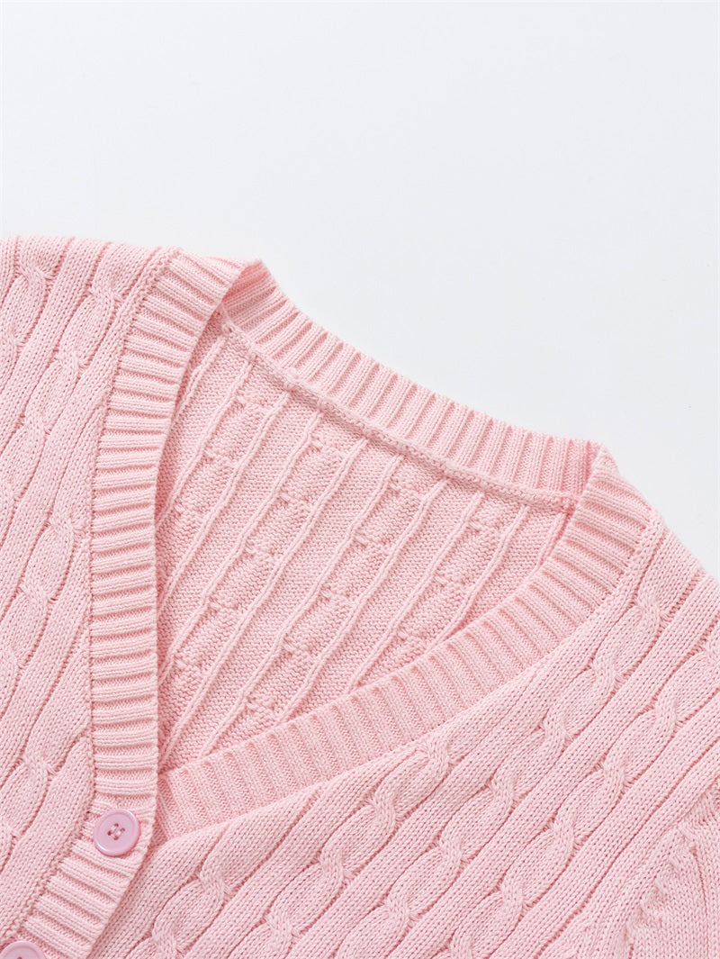 Pink Cable Knit Button Up Cardigan