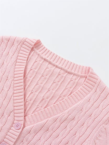 Pink Cable Knit Button Up Cardigan