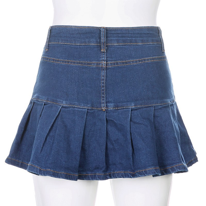 Cute High Waisted Pleated Denim Zipper Mini Skirt Blue Pink Bottoms Club Aesthetic Summer Party E-Girl Kawaii Korean Japanese Harajuku Streetwear