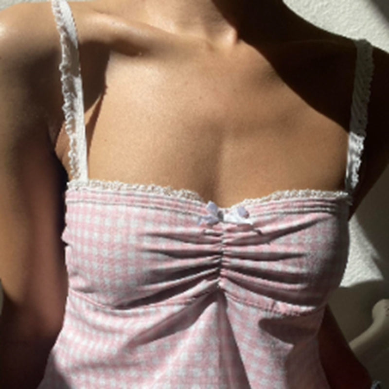 Pink Plaid Bow Crop Top