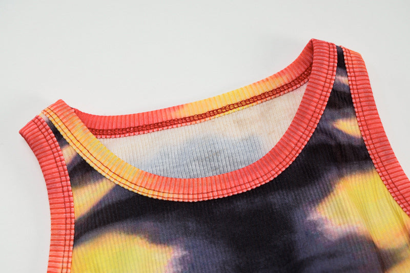 Cute Sexy Tiger Punk Tie Dye Graphic Ribbed Sleeveless Bodycon Dress E-Girl Kawaii Korean Japanese Harajuku Chinese Retro Streetwear Aesthetic