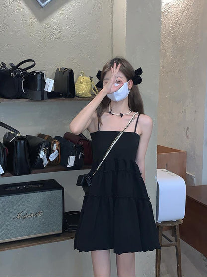 Black Ruffle Pleated Sundress