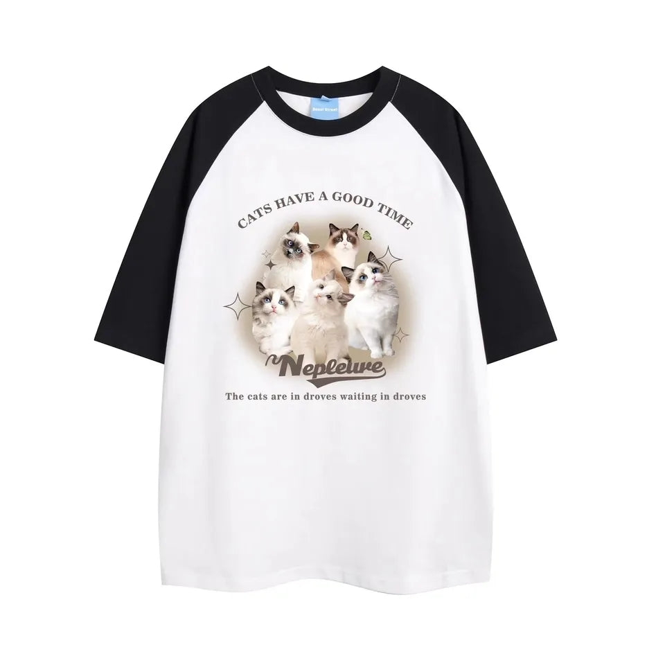 Graphic Cat Print Short Sleeve T-shirt